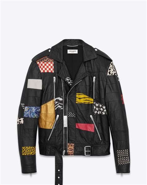 ysl multi patch leather jacket|SAINT LAURENT Padded textured.